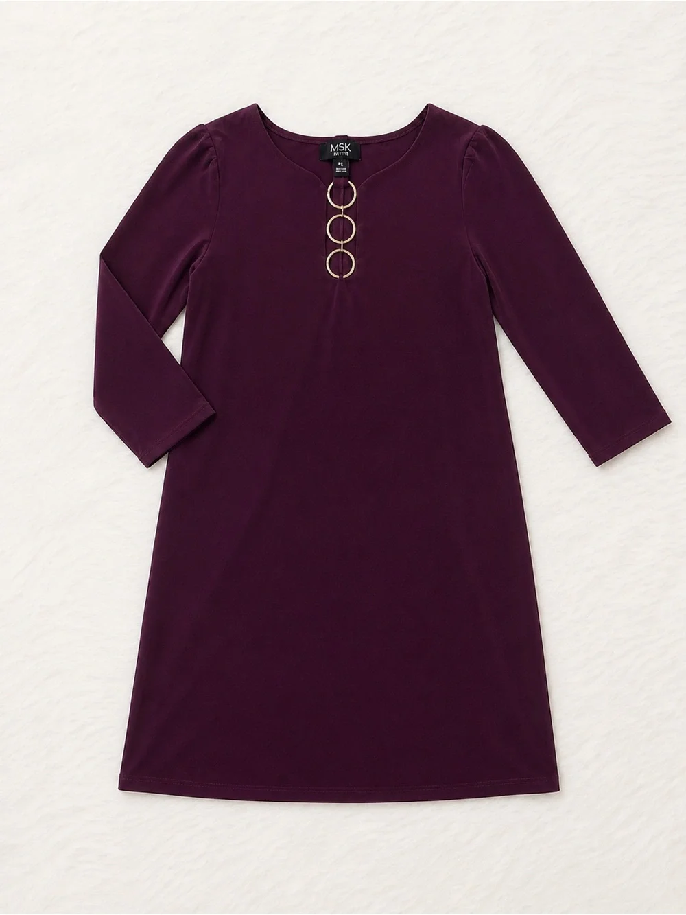 MSK Petite Burgundy Shift Dress PS Gold Ring Detail Cocktail Career Chic Dress - Picture 1 of 3